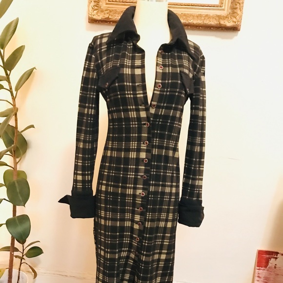 Hunza Limited Plaid Buttoned Down Black Gray Dress - Picture 1 of 8